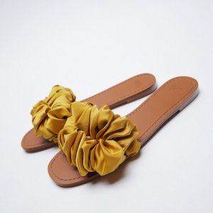 Zara Ruched Satin Low Heel Sandals